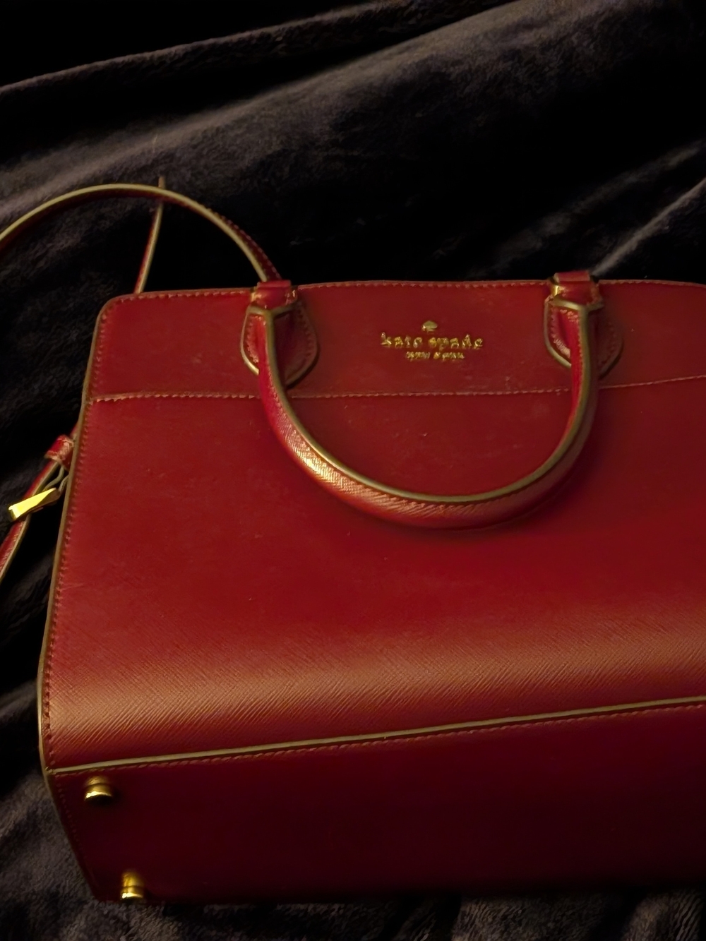 kate spade red leather satchel with gold hardware